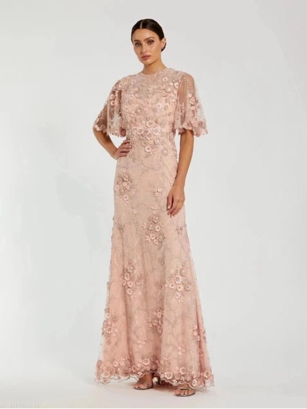 MAC DUGGAL Rose Flutter Sleeve Floral Embroidered Net Gown Size 18 #68810 $598